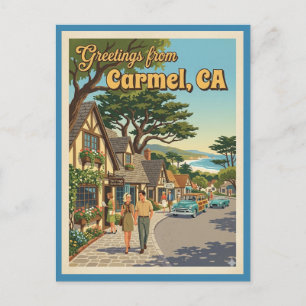 Postal Carmel CA Saludos Retro California Costera