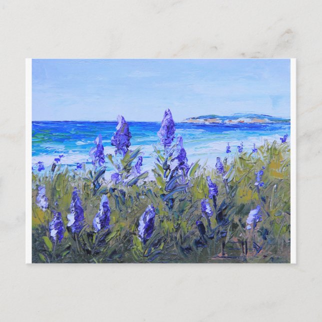 Postal Carmel California, playa, altramuces, arte del (Anverso)
