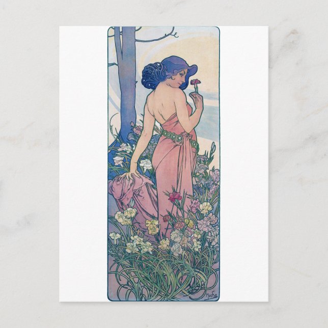 Postal Carnación (Cuatro Flores), Alphonse Mucha (Anverso)