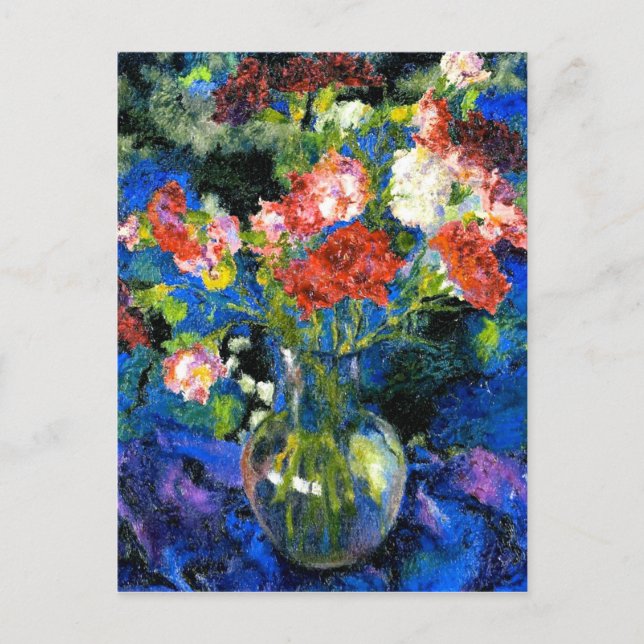 Postal Carnaciones en una vesícula redonda de vidrio (Anverso)