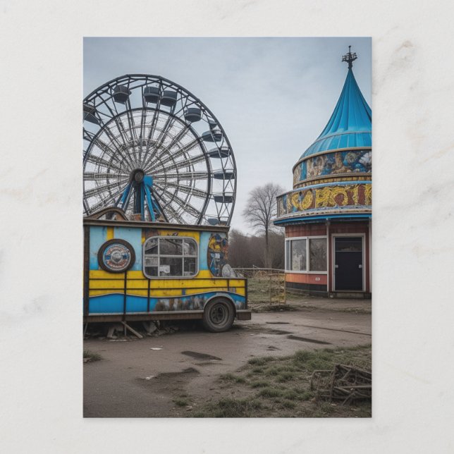 Postal Carnaval Abandonado Rueda de Ferris Vacía y Carpa (Anverso)