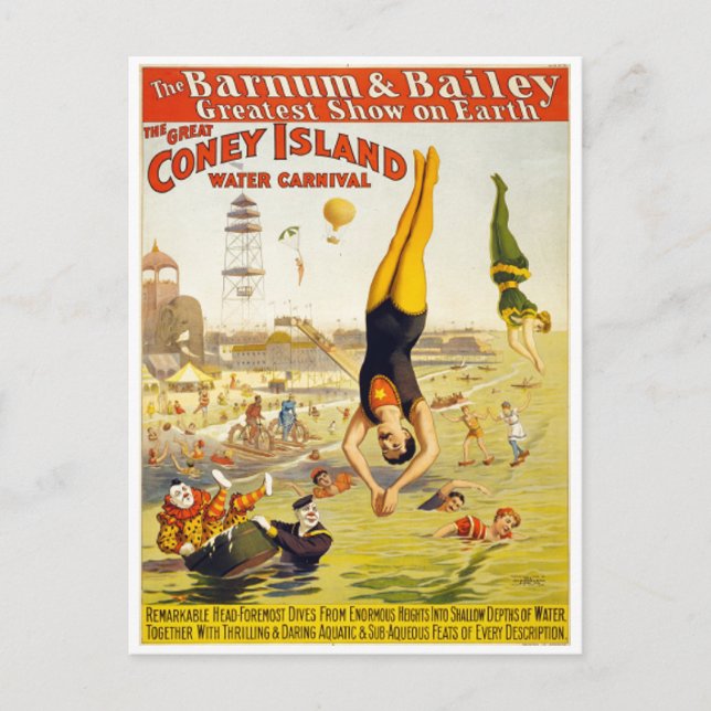 Postal Carnaval de agua de la isla de Coney Barnum y Bail (Anverso)