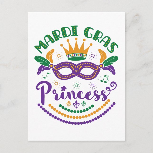 Postal Carnaval de Chicas princesas cutas de Mardi Gras (Anverso)