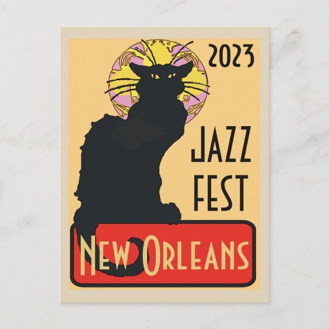 Postal Carnaval de Nueva Orleans Chat Noir Editar Texto P (Anverso)