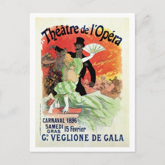 Postal Carnaval de ópera de teatro antiguo de 1896 (Anverso)