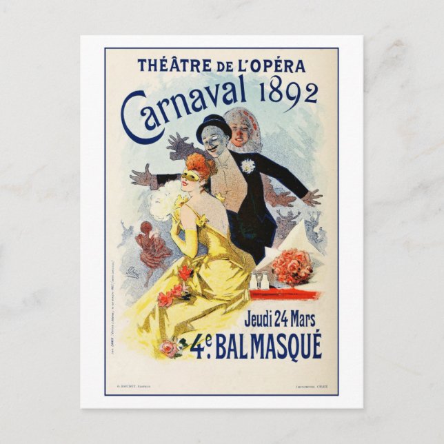 Postal Carnaval de teatro de ópera de París de 1892 (Anverso)
