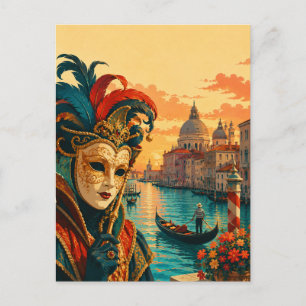 Postal Carnaval de Venecia Italia Máscara Veneciana Vinta