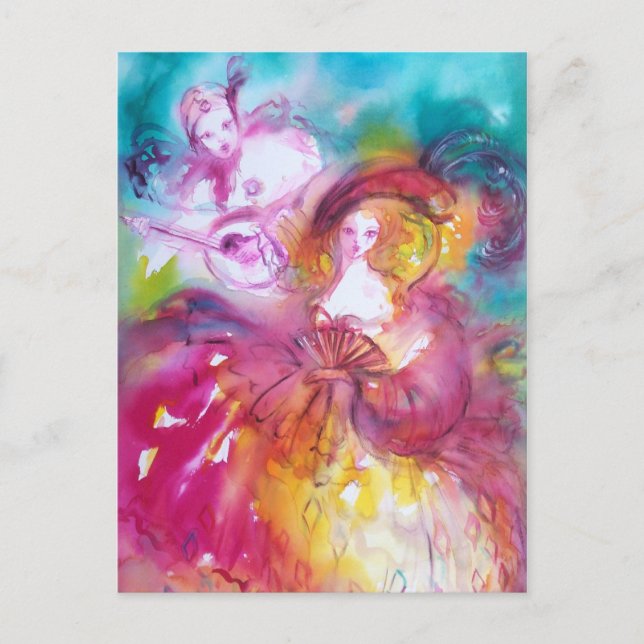 Postal Carnaval veneciano de PIERROT y ARLECCHINA, (Anverso)