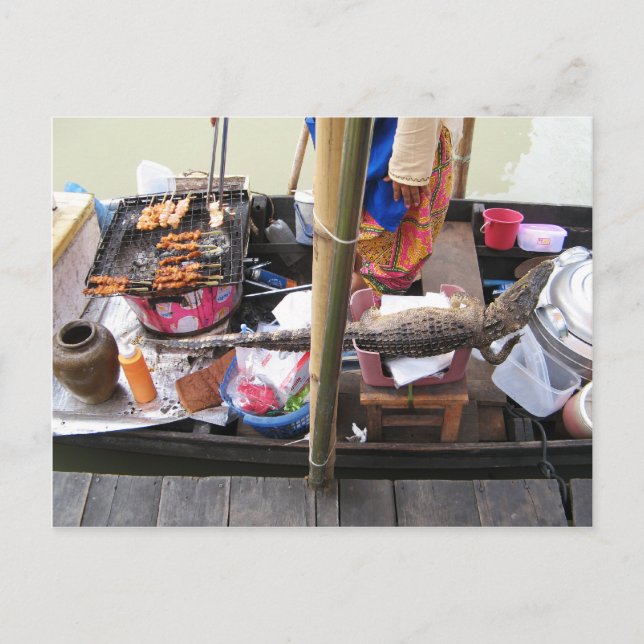 Postal Carne de cocodrilo barbacoa ... Comida callejera e (Anverso)