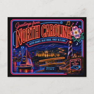 Postal Carolina del Norte Neon State Retro Vintage