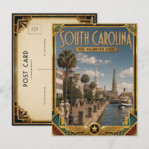 Postal Carolina del Sur Arte Deco Vintage Edad de Oro