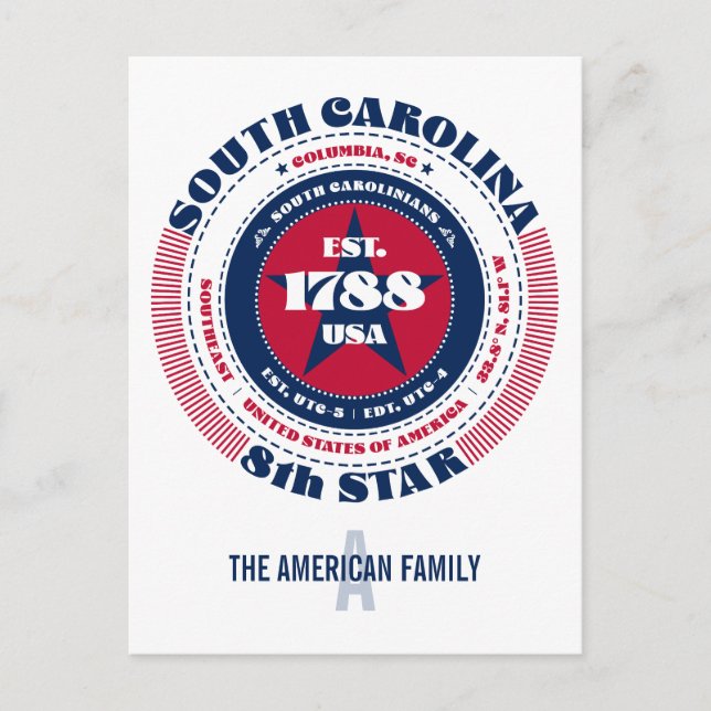 Postal Carolina del Sur, Columbia, SC, Patriótico, Monogr (Anverso)