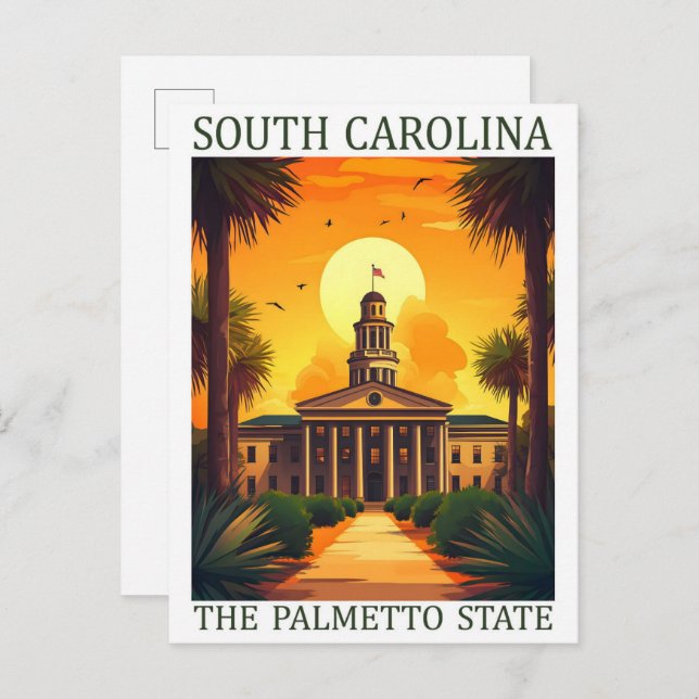 Postal Carolina del Sur: Palmetto State USA Travel Place (Anverso / Reverso)
