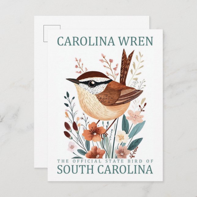 Postal Carolina Wren Bird of South Carolina Travel (Anverso / Reverso)