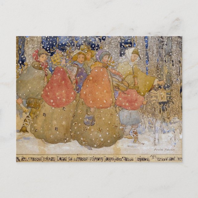 Postal "Caroling" de Navidades de la vieja Annie francesa (Anverso)
