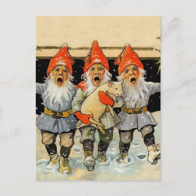 Postal "Caroling Gnomes" de Jenny Nystrom (Anverso)