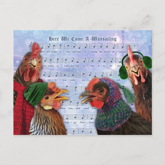 Postal Carols Navidades cantantes de pollo (Anverso)