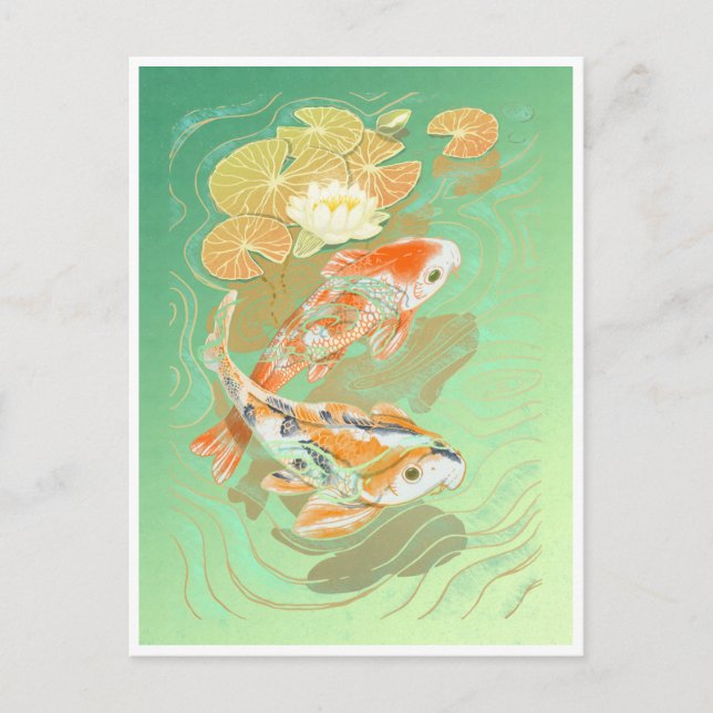Postal Carp Koi Fish Water Lily Pond Postcard (Anverso)