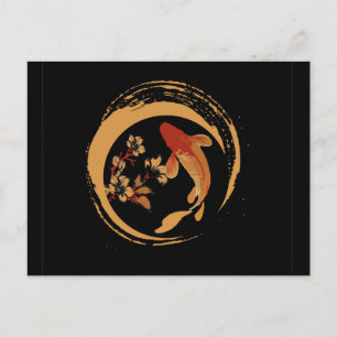 Postal Carpa japonesa de Koi con flores de cerezo sakura