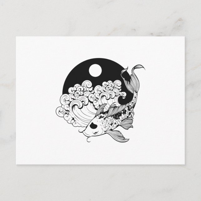 Postal Carpa japonesa koi con fondo de Yin y Yang (Anverso)
