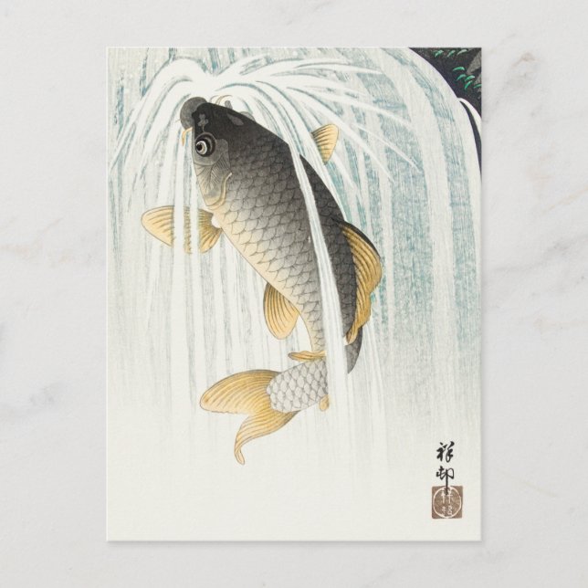 Postal Carpa saltante - Ohara Koson - Arte de pescado de  (Anverso)