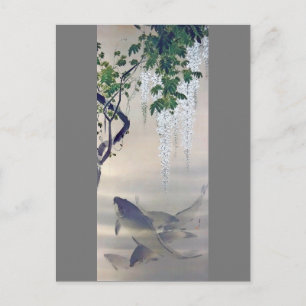 Postal Carpa y glicinia blanca, Watanabe Seitei