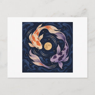 Postal Carpas de lavanda y marfil alrededor de una luna d