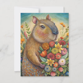 Postal Carpincho con flores divertido y lindo