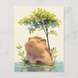 Postal Carpincho Pacífico en Agua Bajo Árbol Verde
