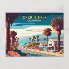 Postal Carpinteria California Sunset Palm Tres Retro
