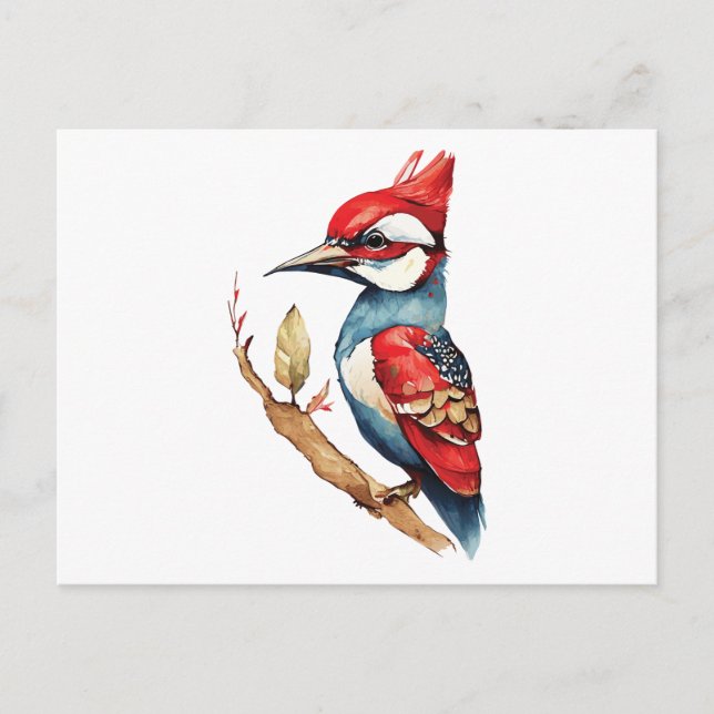 Postal Carpintero rojo y azul (Anverso)