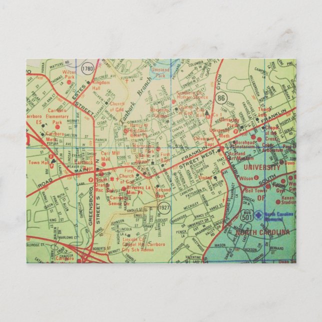 Postal Carrboro, NC Vintage Map (Anverso)