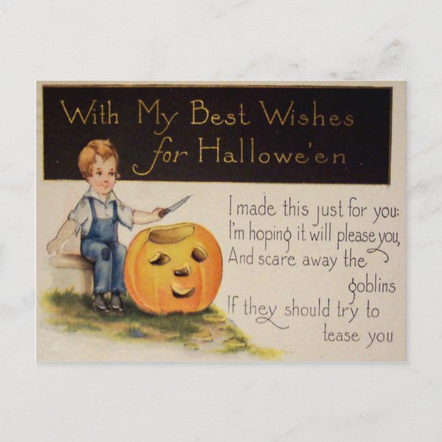Postal Carrera de calabaza (tarjeta de halloween vintage) (Anverso)