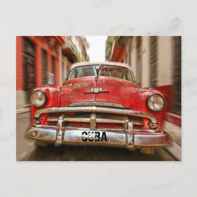 Postal Carreras de autos en las calles de la vieja Habana (Anverso)