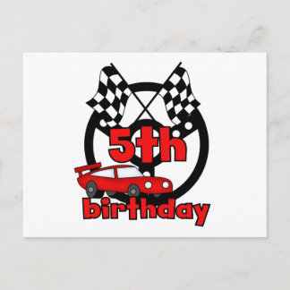 Postal Carreras de coche 5 camisetas de cumpleaños y rega