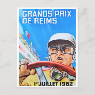 Postal Carreras de vintage del Gran Premio de Reims de 19