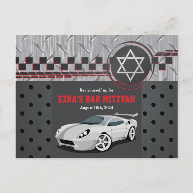 Postal Carreras del coche Racecar Bar Mitzvah Guardar la  (Anverso)