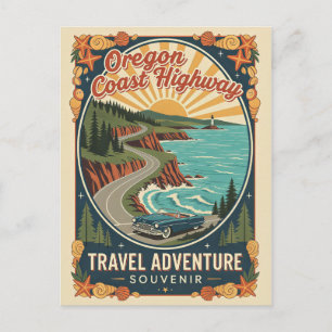 Postal Carretera de la Costa de Oregón Viaje Retro
