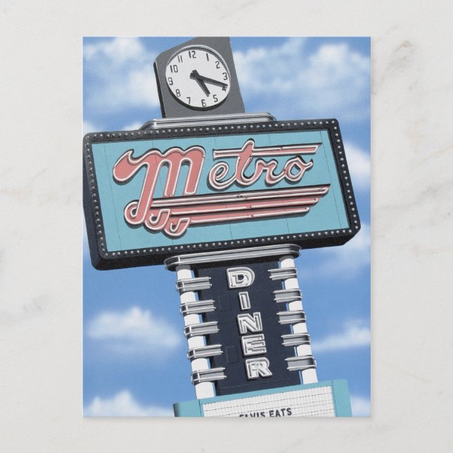 Postal Carretera de Rótulo Retro Neon de la línea 66 Metr (Anverso)