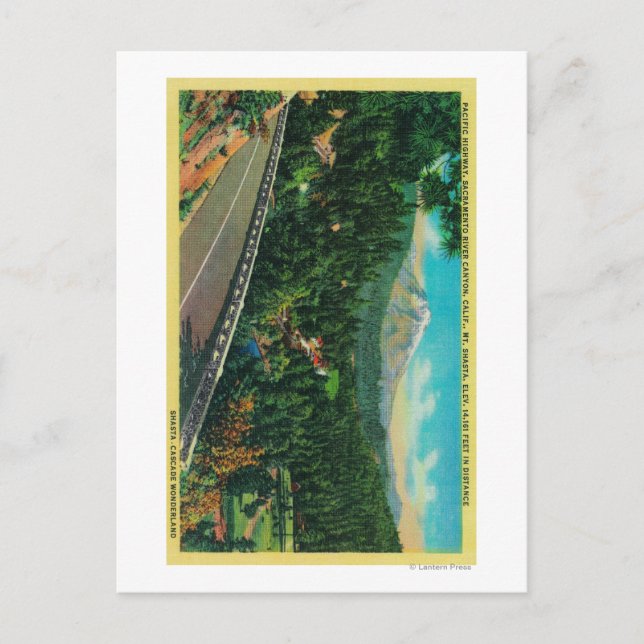 Postal Carretera del Pacífico con el monte Shasta a dista (Anverso)