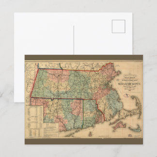 Postal Carretera ferroviaria y mapa municipal de Massachu