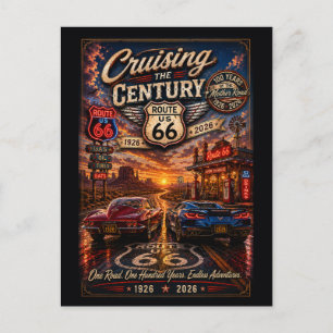Postal Carreteras Clásicas Centenarias de la Ruta 66 Neon