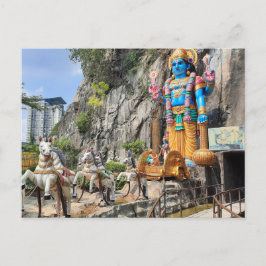Postal Carrito de caballos con estatua hindú en cueva de 