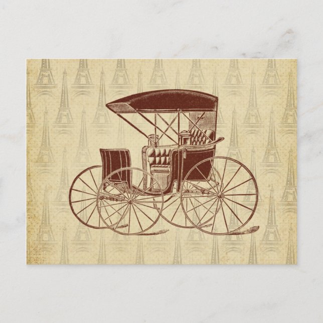 Postal Carrito de caballos de época en París (Anverso)