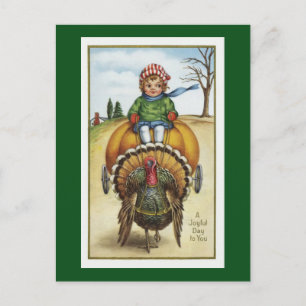 Postal carrito de calabaza y pavo