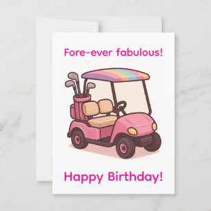 Postal Carrito de Golf Rosa