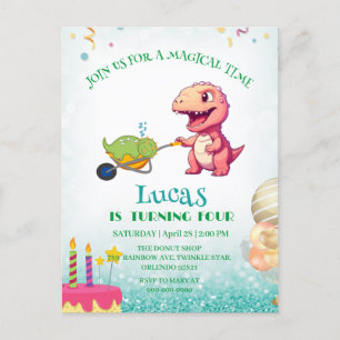 Postal Carrito de pajita de dinosaurio divertido Cumpleañ