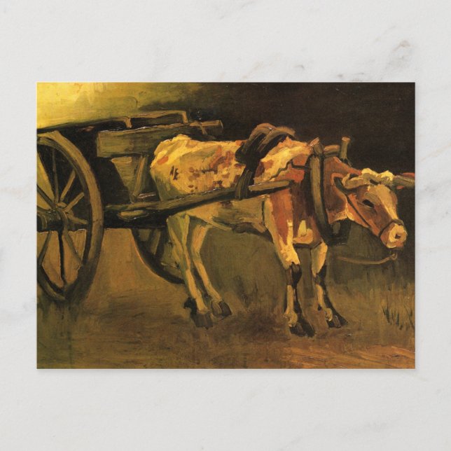 Postal Carro con buey rojo y blanco (Vincent van Gogh) (Anverso)