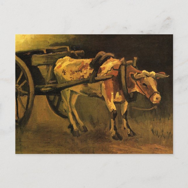 Postal Carro con ox rojo y blanco de Vincent van Gogh (Anverso)