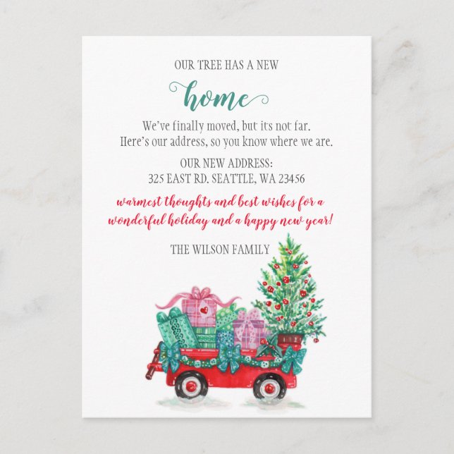 Postal Carro de árbol de Navidad que hemos movido vacacio (Anverso)